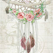 Boho Western Dream Catcher W Wood Macrame Feathers And Roses Dream Beautiful Dreams Poster