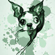 Boston Terrier - Green Paint Splatter Poster