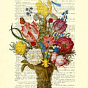 Bouquet Of Flowers On Dictionary Paper Poster