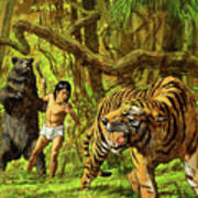 Boy With Bear And Tiger Poster