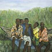 Boys Sitting On The Boat Uganda Poster