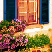 Bright Blue Shutters In The Garden Poster