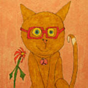 Brown Cat With Glasses Poster