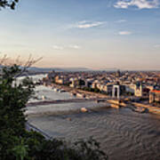 Budapest City And Danube River At Sunset Poster