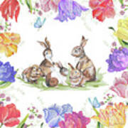 Bunnies In The Tulips-a Poster