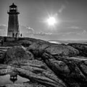 Bw Of Iconic Lighthouse At Peggys Cove Poster