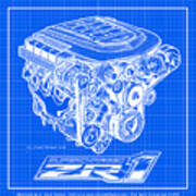 C6 Zr1 Corvette Ls9 Engine Blueprint Poster