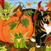 Calico's Mystical Pumpkin - Fairy Cats Poster