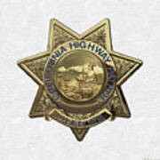 California Highway Patrol  -  C H P  Police Officer Badge Over White Leather Poster
