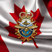Canadian Forces Emblem Over Flag Poster