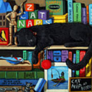 Cat Nap - Orginal Black Cat Painting Poster
