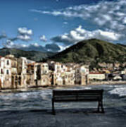 Cefalu With Sea Bench Poster