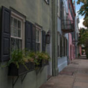 Charleston Window Boxes On Rainbow Row Poster