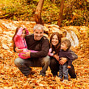 Cheerful Family In Autumn Woods Poster