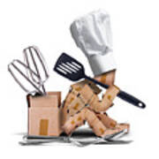 Chef Character Sat Thinking With Kitchen Tools Poster