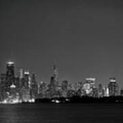 Chicago At Night Bw Poster