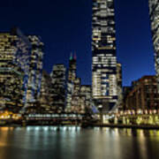 Chicago River And Skyline At Dusk Poster