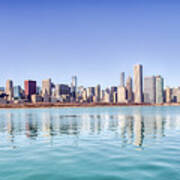 Chicago Skyline Reflecting In Lake Michigan Poster