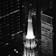 Chicago Temple Building Steeple Bw Poster