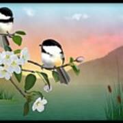 Chickadees And Apple Blossoms Poster
