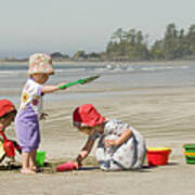 Children Play In Sand On Beach Poster