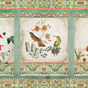 Triptych - Chinoiserie Vintage Hummingbirds N Flowers Poster