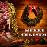 Christmas Cowboy Boots - Merry Christmas Poster