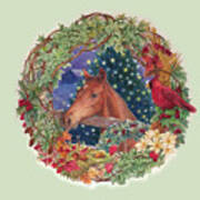 Christmas Horse And Holiday Wreath Poster