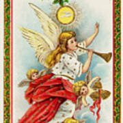 Christmas Wishes Angels Blowing Horns Vintage Victorian Poster
