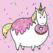 Chubby Unicorn Eating Sprinkle Doughnut Poster