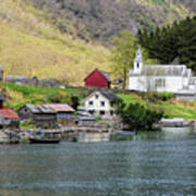 Church Along The Fjord Poster