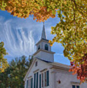 Church With Mares Tails Above And Fall Foliage Below Poster
