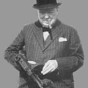 Churchill Posing With A Tommy Gun Poster