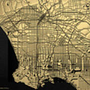 Cities Of Gold - Golden City Map Of Los Angeles On Black Poster