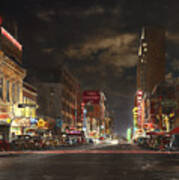 City - Dallas Tx - Elm Street At Night 1941 Poster