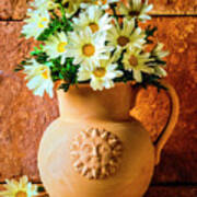 Clay Pitcher With Daises Poster