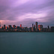 Cloudy Sunset Chicago Skyline Poster