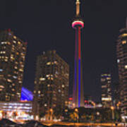 Cn Tower Toronto From Marina At Night Poster