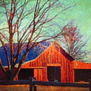 Cold Winter Red Barn Poster