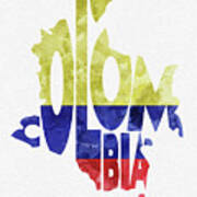 Colombia Typographic Map Flag Poster