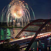 Colorful 4th Of July Fireworks Explode Over The 360 Bridge Over Poster