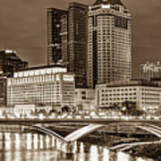 Columbus Skyline Panorama Sepia - Ohio Usa Poster