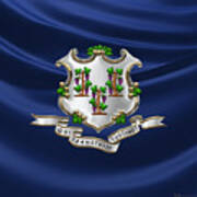 Connecticut Coat Of Arms Over Flag Poster