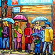 Couche Tard Verdun Depanneur Rainy Day Cityscene Montreal Quebec Streetscene Painting C Spandau Art Poster