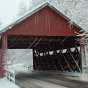 Covered Bridge In Snow Poster