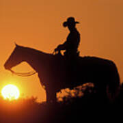 Cowboy Sunset Silhouette Poster