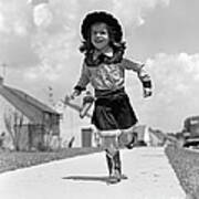 Cowgirl Running Down Sidewalk, C.1950s Poster