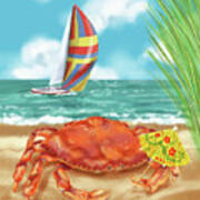 Crab With Cocktail Umbrella Poster