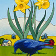 Crow With Daffodils Poster