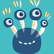 Cute Blue Four Eyed Monster Poster